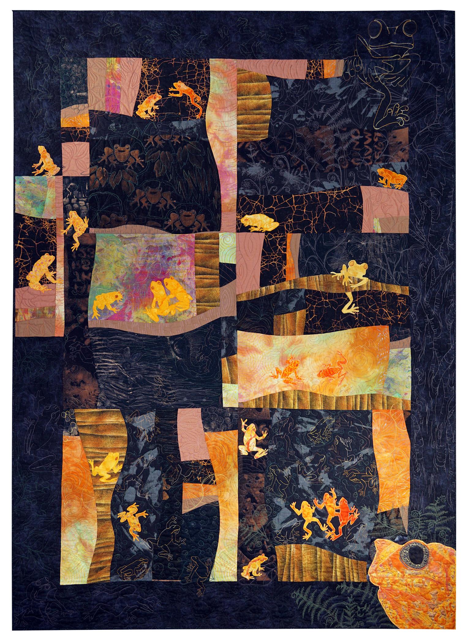 Golden Frogs of Monteverde SAQA Studio Art Quilt Associates